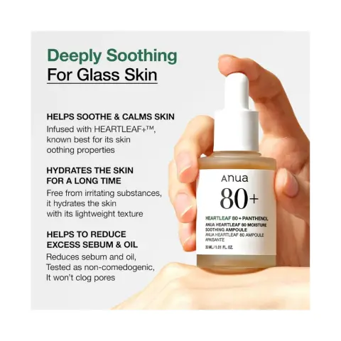 Anua Heartleaf 80 Soothing Ampoule, Hydration Facial Serum for Glass Skin, Panthenol, Hyaluronic Acid, Non-Greasy, Gentle Formula, Lightweight Essence, Vegan, Korean Skin Care, 30ml thumbnail 2