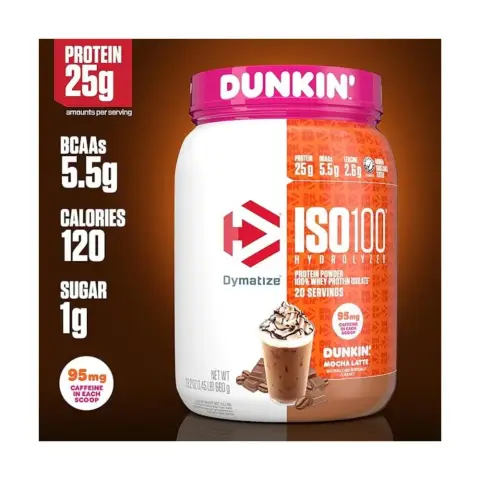 Dymatize ISO 100 Dunkin Mocha Latte Whey Protein Powder 660g thumbnail 2