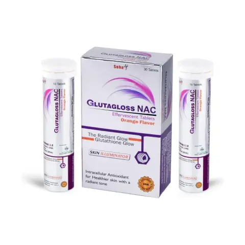 Glutagloss NAC Orange Flavour L Glutathione,Vitamin C + NAC - 30 Effervescent Tablets  thumbnail 2