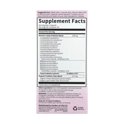 Garden Of Life Once Daily Womens Probiotic 50B 30S thumbnail 2