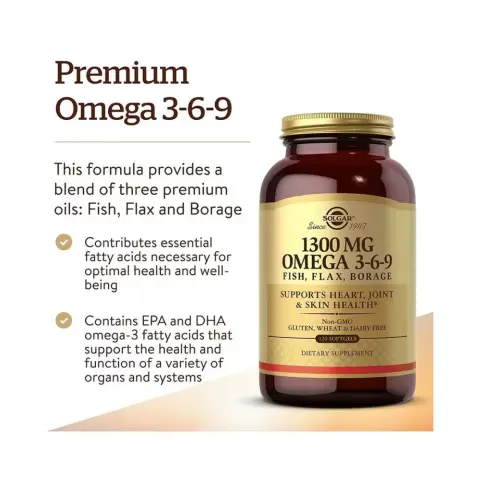 Solgar Omega 3-6-9 Fish, Flax & Borage Softgels – 60 Softgels thumbnail 2