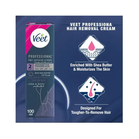 Veet Professional Hair Removal Cream Shea Butter For Legs & Body 100Ml thumbnail 2