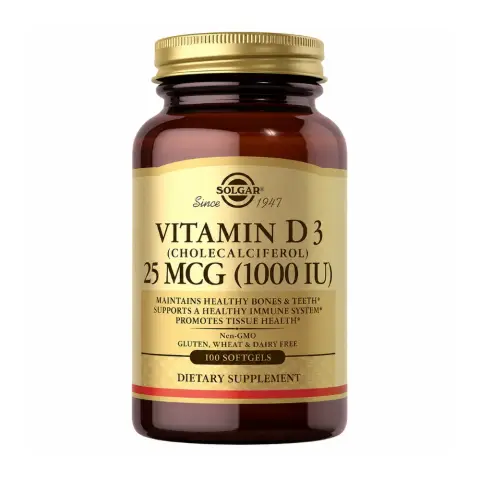 Solgar Vitamin D3 1000 IU Softgel Capsules – 100 Softgels thumbnail 1