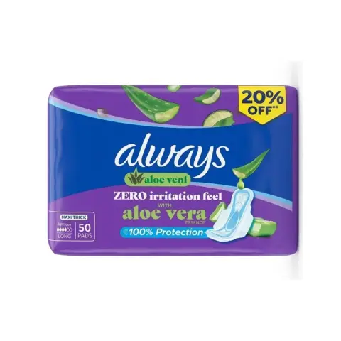 Always 12721 Aloe Cool Aloe Vera Sanitary Pads 50S thumbnail 1