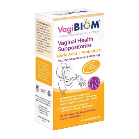 VagiBiom Boric Acid Suppositories with Lactobacillus: Microbiome Flora Balance; Balance and Nourishes Healthy Flora; Paraben-Free Preservative-Free (5count) thumbnail 1