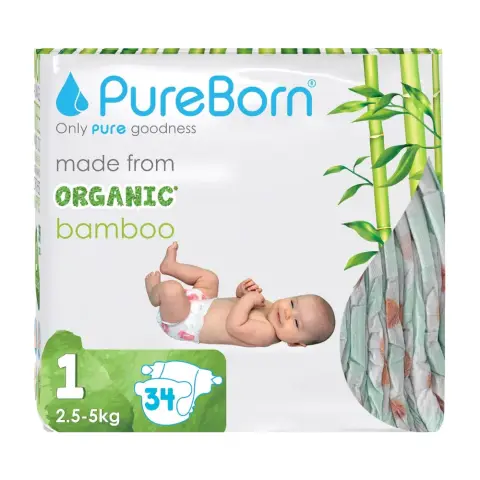 PUREBORN  NAPPIES Size 1 Baby Diapers 34S