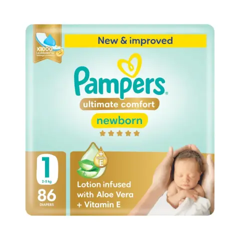 Pampers Ultimate Comfort Size 1 New Born 86 Diapers  thumbnail 1