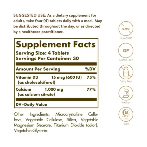 Solgar Calcium Citrate with Vitamin D3 Tablets – 120 Tablets thumbnail 2