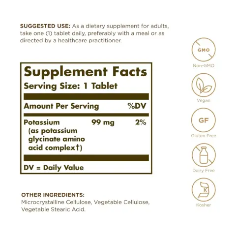 Solgar Potassium Tablets – 100 Tablets thumbnail 2