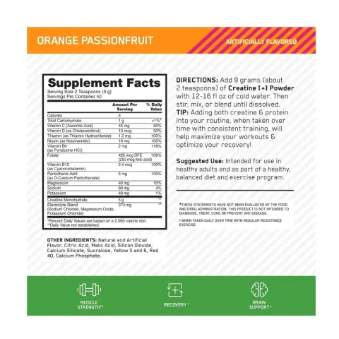 Optimum Nutrition Creatine Orange Passion Fruit 360G thumbnail 2