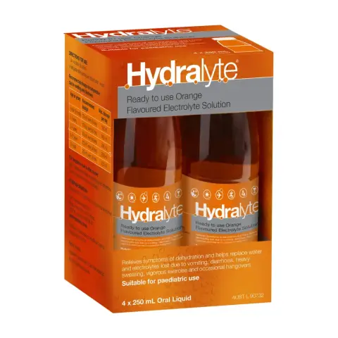 Hydralyte Orange Flavoured Electrolyte Solution 4 X 250mL thumbnail 1
