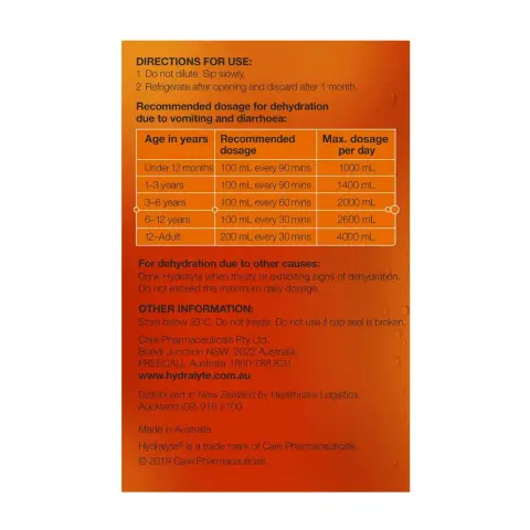 Hydralyte Orange Flavoured Electrolyte Solution 4 X 250mL thumbnail 3