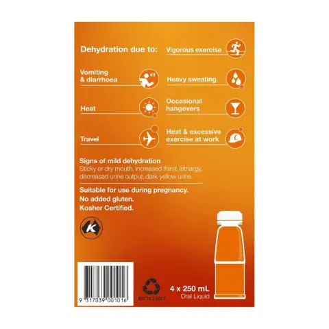 Hydralyte Orange Flavoured Electrolyte Solution 4 X 250mL thumbnail 4