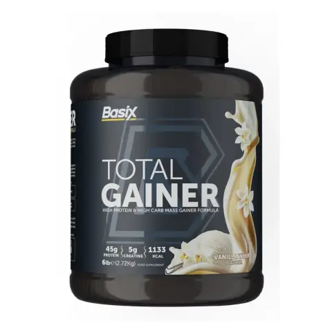 Basix Total Gainer High Protein Mass Gainer Powder, Vanilla Whip, 2.72kg (6lb) thumbnail 1