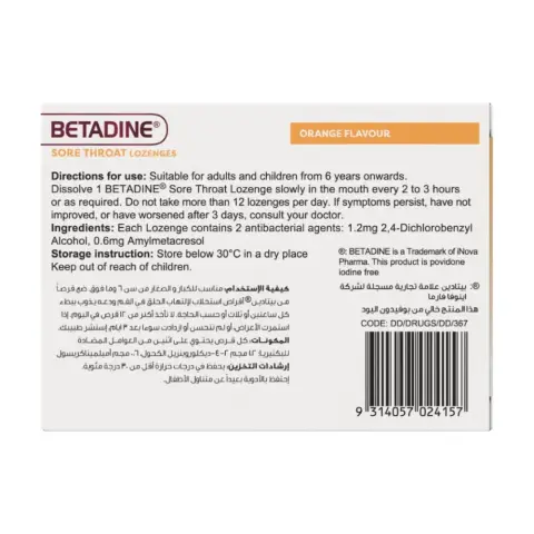 Betadine Sore Throat Lozenges Orange 24S thumbnail 2
