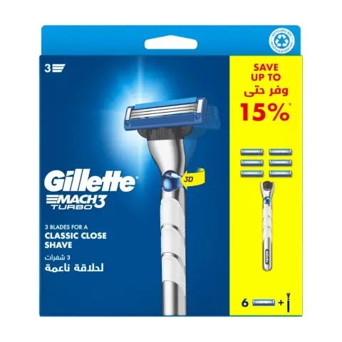 Gillette Mach3 Turbo 3D 3 Blades 1 Handle + Razor 6S thumbnail 1