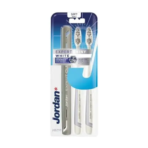 Jordan Expert Shiny White Soft Toothbrush With Travel Case 2pc thumbnail 1