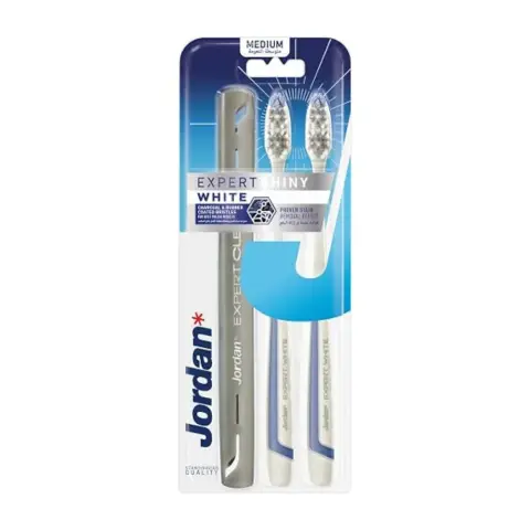 Jordan Expert Shiny White Medium Toothbrush With Travel Case thumbnail 1